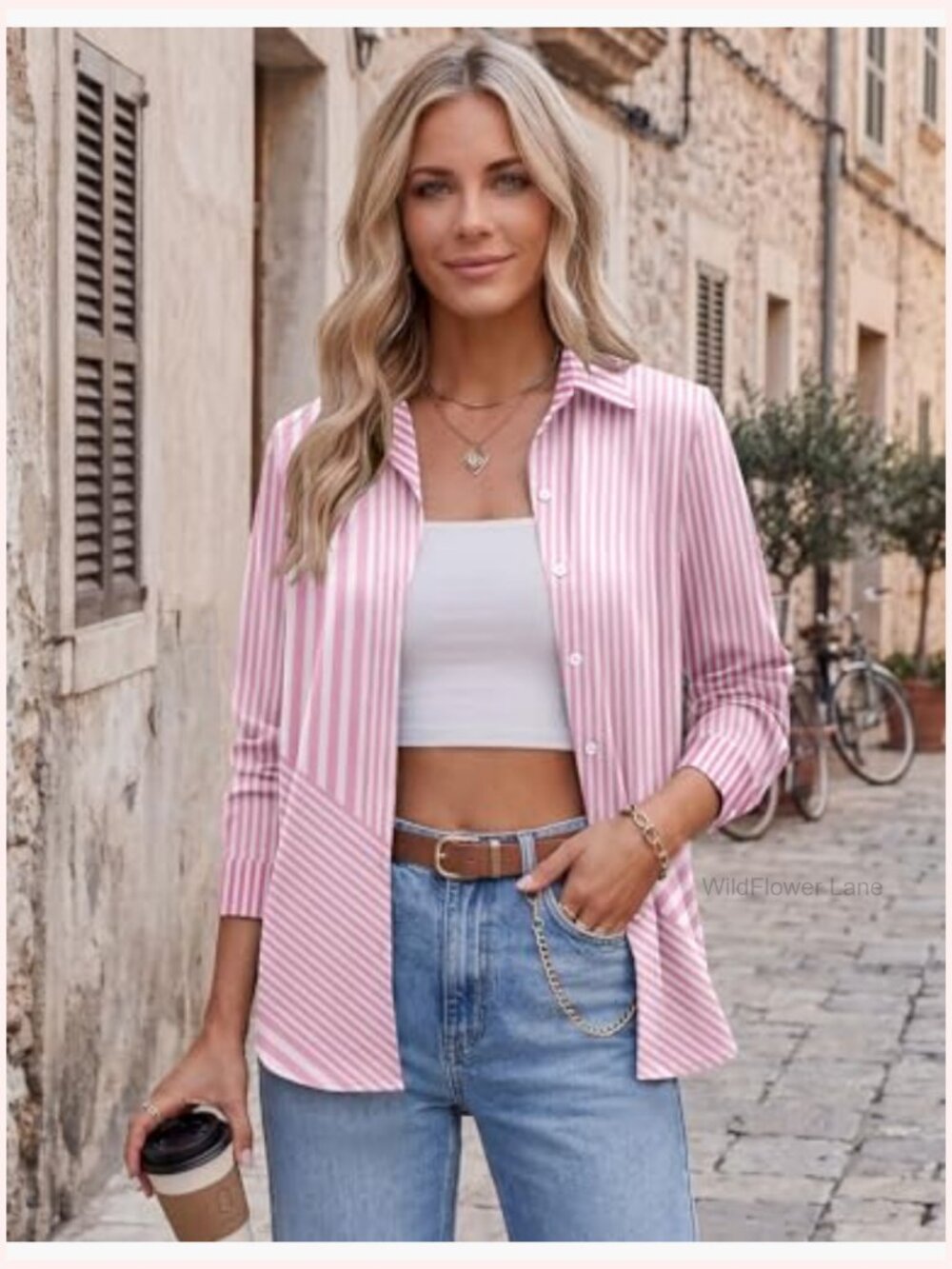 Dressy Casual Long Sleeve Button Down Blouse Summer Top - Picture 5 of 7